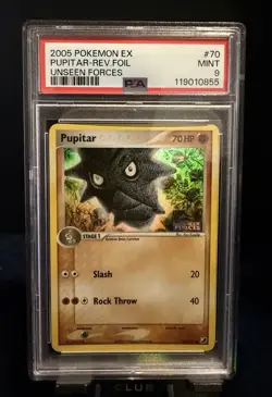 2005 Pokemon EX Unseen Forces Pupitar #70 Reverse Foil PSA 9 Mint EX Era - Image 1