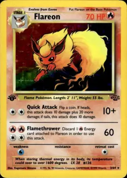 Pokemon Flareon 3/64 Jungle Holo Rare 1st Edition Moderately Played - Image 1