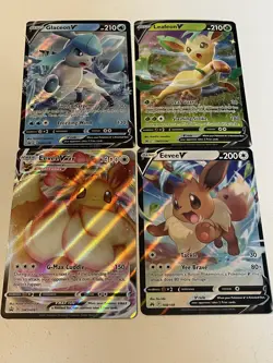Eevee V, Eevee VMAX, Glaceon V & Leafeon V Lot: Full Art Holo Pokemon Cards - Image 1