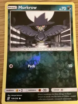 Murkrow Pokemon Card 129/236 Reverse Holo- Used -Sun & Moon-Unified Minds - Image 1