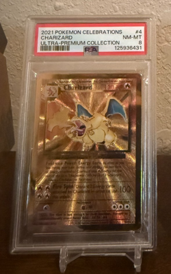 Pokemon- Charizard 4/102 Gold Metal Ultra Premium Celebrations Classic PSA 8 - Image 1