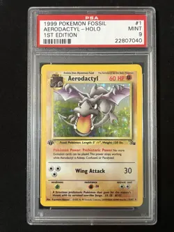 1999 POKEMON FOSSIL 1ST EDITION #1 AERODACTYL-HOLO PSA 9 - Image 1