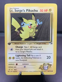 Pokemon TCG 1st Edition Lt. Surge's Pikachu 081/132 Gym Heroes Non Holo WOTC VTG - Image 1