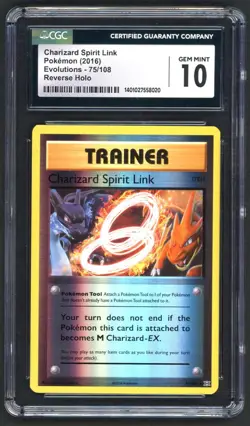 Pokemon Cards - CGC 10 Trainer Charizard Spirit Link 75/108 - Evolutions Reverse - Image 1