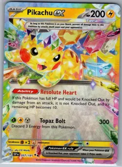 Pikachu ex - 057/191 SV08: Surging Sparks - Pokemon Card - NM - Image 1