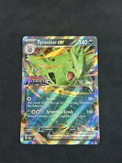 TYRANITAR EX 064/131 PRISMATIC EVOLUTIONS POKEMON (STAMPED PROMO ULTRA RARE, NM) - Image 1