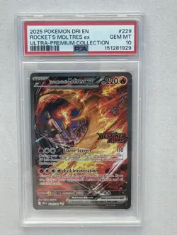 2025 POKEMON TEAM ROCKET'S MOLTRES EX 229/182 UPC STAMPED DESTINED RIVALS PSA 10 - Image 1