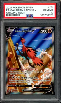 PSA 10 GEM MINT Galarian Zapdos V 174/198 Alt Art Chilling Reign 2021 Pokemon - Image 1