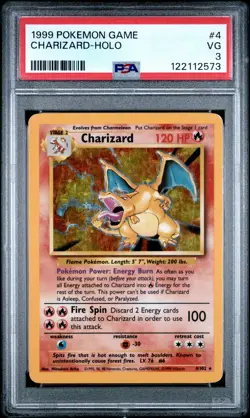 1999 POKEMON BASE SET UNLIMITED #4 CHARIZARD-HOLO PSA 3 - Image 1