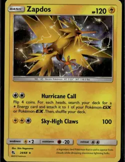 Zapdos Holo Rare Hidden Fates 24/68 Lightning Holo Pokemon Card - Image 1