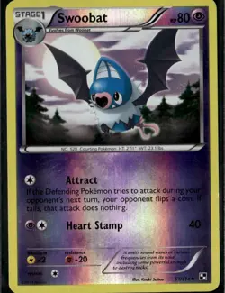 Swoobat Uncommon Black and White 51/114 Psychic Reverse Holo Pokemon Card - Image 1