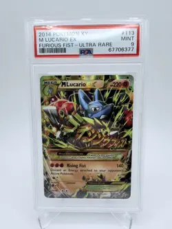 2014 POKEMON XY FURIOUS FISTS ULTRA RARE #113 M LUCARIO EX PSA 9 - Image 1