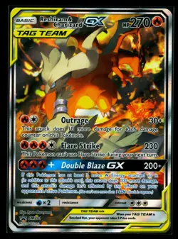 Pokemon TCG Reshiram & Charizard GX SM201 Black Star Promo Tag Team LP+ - Image 1