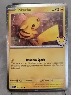 2026 Pikachu 051/162 Pokemon Day 30th Anniversary Stamped Promo TCG Cosmo Holo - Image 1