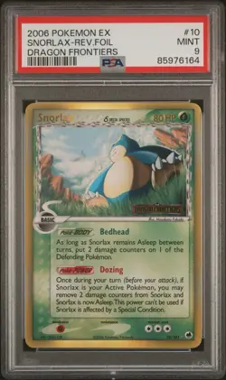 2004 POKEMON SNORLAX REVERSE HOLO FOIL EX DRAGON FRONTIERS #10 PSA 9 MINT - Image 1