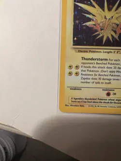 Pokemon Zapdos Fossil Holo Rare 15/62 Unlimited 80 HP English Card 1999 - Image 5