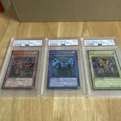 Yu-Gi-Oh! LC01 Complete Egyptian God Card Set Legendary Collection PSA 9 Mint - Image 1