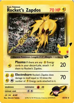 Pokemon TCG Rocket's Zapdos Classic Collection Celebrations 15/132 NM - Image 1
