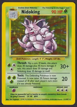 Pokemon Nidoking 11/102 Holo 1999-2000 UK 4th Print Base Set Clean Front - Image 1
