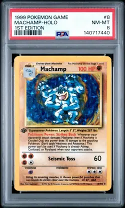 1999 Pokemon Base Set Machamp Holo 1st Edition PSA 8 (NM-MT) – WOTC Vintage - Image 1