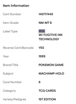 1999 Pokemon Base Set Machamp Holo 1st Edition PSA 8 (NM-MT) – WOTC Vintage - Image 3