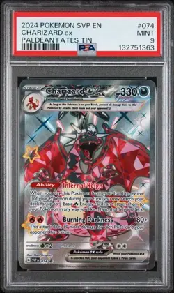 Pokemon TCG Charizard EX 074 Paldean Fates Tin Promo Card SVP PSA 9 - Image 1