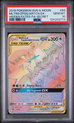 Pokemon 2019 Sun & Moon Hidden Fates Moltres Zapdos Articuno GX #69/68 PSA 10 - Image 1