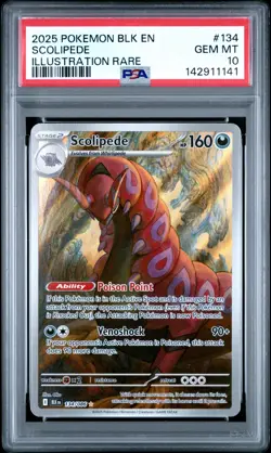 2025 POKEMON BLK EN-BLACK BOLT ILLUSTRATION RARE #134 SCOLIPEDE PSA 10 - Image 1