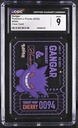 Gengar Pokemon x Pronto Cafe JPN 2025 Promo Clear Card 0094 CGC 9 Mint LOW POP 6 - Image 1