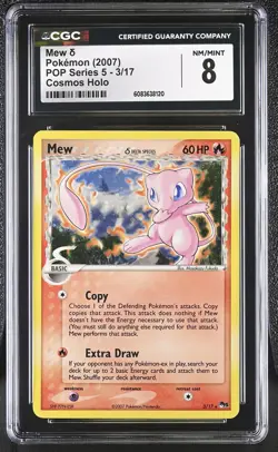 CGC 8 Mew POP Series 5 Corrected Back 3/17 Cosmos Holo Pokemon Card - Image 1