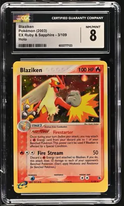 Blaziken 3/109 Holo Rare E-Reader Ruby & Sapphire 2003 Pokemon TCG CGC 8 NM/Mint - Image 1