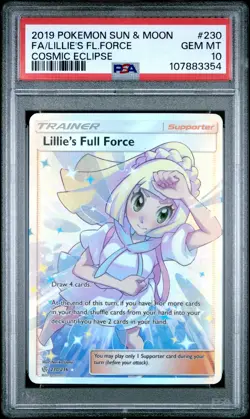 2019 POKEMON SUN & MOON COSMIC ECLIPSE #230 FULL ART/LILLIE'S FULL FORCE PSA 10 - Image 1