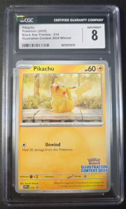 CGC 8 Pikachu 214 Black Star Promo Pokemon Illustration Contest 2024 - Image 1