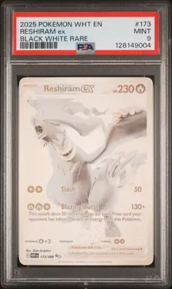 2025 POKEMON WHT EN-WHITE FLARE BLACK WHITE RARE #173 RESHIRAM EX PSA 9 - Image 1
