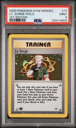 2000 POKEMON GYM HEROES 1ST ED #17 LT. SURGE-HOLO PSA 9 - Image 1