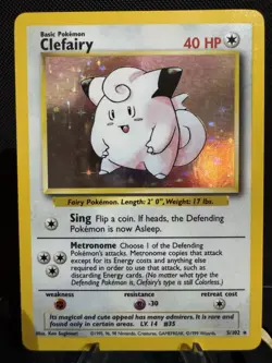 Pokemon TCG Clefairy 5/102 Base Set Unlimited 1999 Holo Rare NM - Image 1