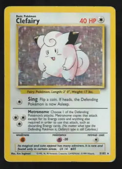 Pokemon TCG - Clefairy 5/102 Base Set Holo Rare WOTC 1999 - MP - Image 1