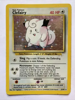 Pokemon TCG Clefairy Holo Rare Card Base Set, 5/102, Unlimited - Image 1