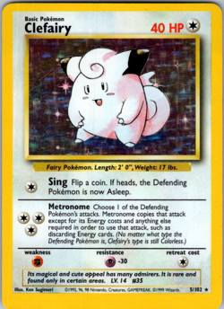Clefairy 5/102 Base Set Unlimited Holo Rare Pokemon - Image 1