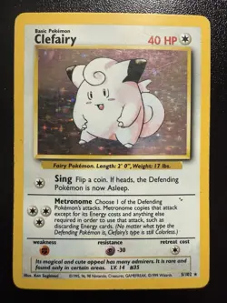 Pokemon TCG Clefairy Base Set Holo Unlimited Rare Card 5/102 Vintage 1999 LP - Image 1