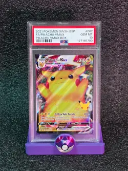 2021 POKEMON SWSH BLACK STAR PROMO PIKACHU VMAX BOX FULL ART/PIKACHU VMAX PSA 10 - Image 1