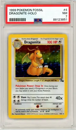 Pokemon Dragonite #4 Fossil Holo PSA 7 NM - Image 1