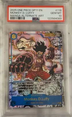 One Piece OP11 EN Manga Alternate Art #118 Monkey D. Luffy PSA 10 GEM MINT - Image 1