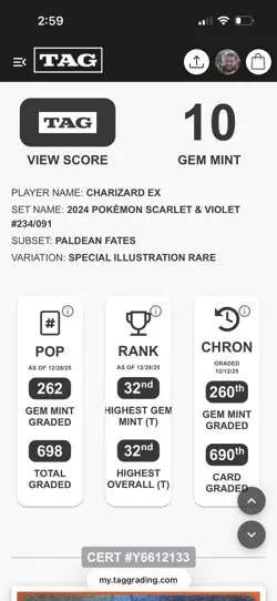 TAG 10 Charizard ex 234/091 Pokemon Paldean Fates Special Illustration Rare 2024 - Image 3