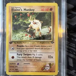 Pokemon TCG Blaine's Mankey 1st Edition 63/132 Gym Challenge 2000 ace 6 graded - Image 2