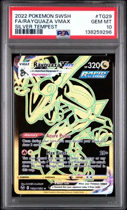 2022 Pokemon Sword & Shield Silver Tempest #TG29 Fa/Rayquaza Vmax PSA 10 - Image 1