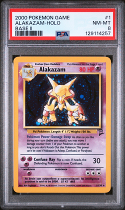 PSA 8 Alakazam Holo NM-MT #1 Base Set 2 Pokemon 2000 129114257 - Image 1