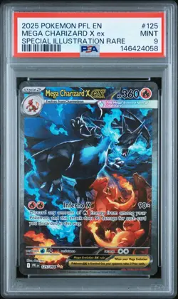 2025 POKEMON PFL SPECIAL ILLUSTRATION RARE #125 MEGA CHARIZARD X EX PSA 9 - Image 1