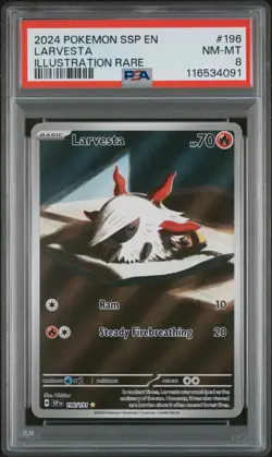 Pokemon TCG Surging Sparks Larvesta Illustration Rare PSA 8 - Image 1