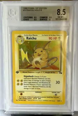 1999 Pokemon Fossil #14 Raichu Holo First Edition BGS 8.5 - Image 1